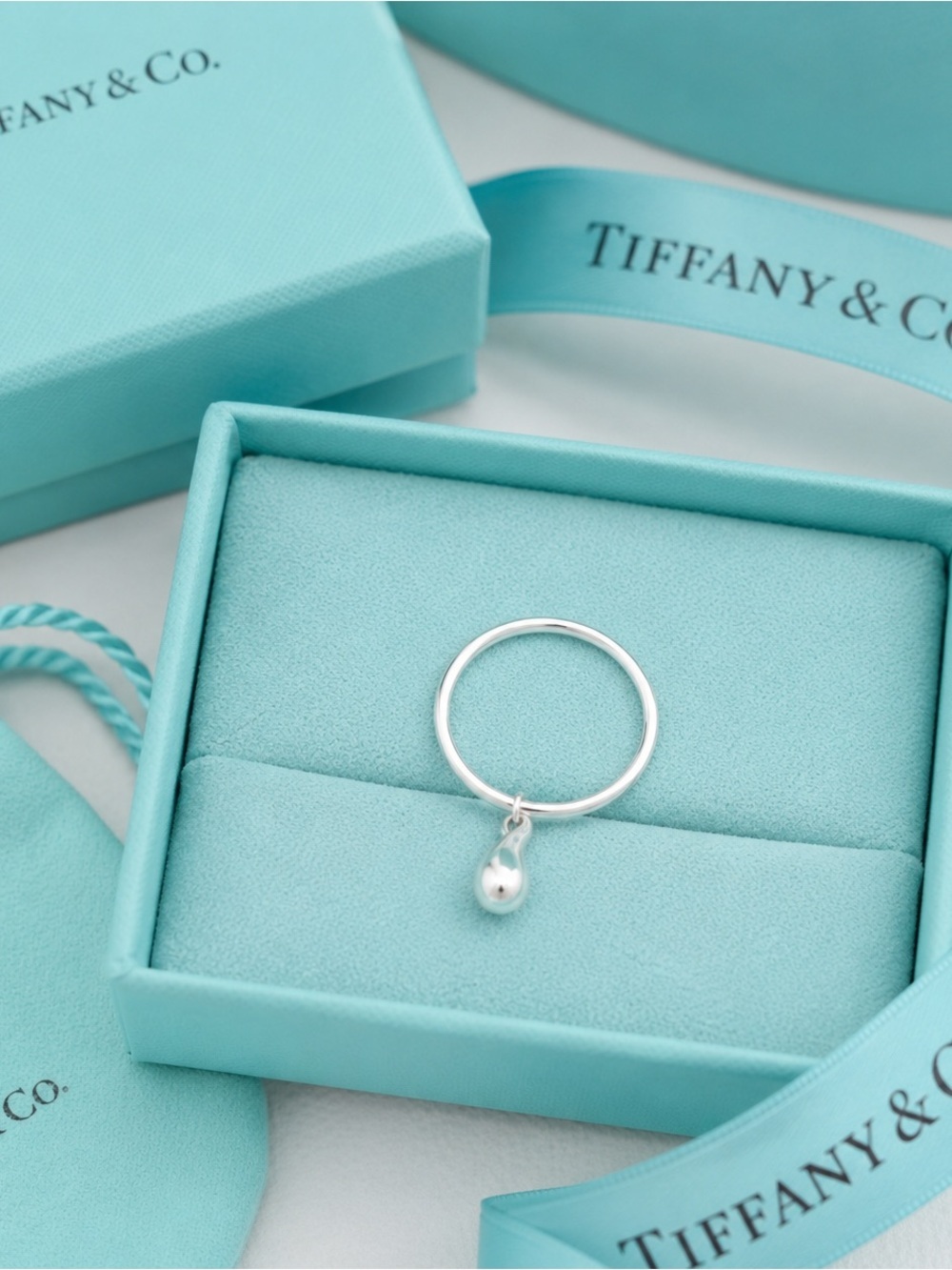 Tiffany & Co. Elsa Peretti Teardrop Dangle Ring Sterling Silver Retired Size 5